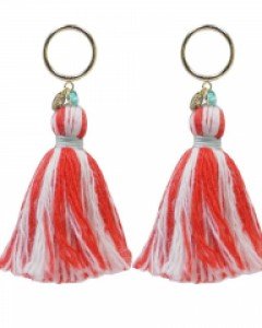 Circle Color Tassel Earrings_Red