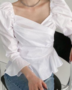 랩 플레어 블라우스