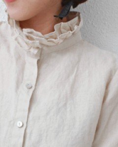 Neck frill linen blouse - 2Color