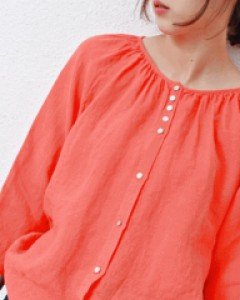 Button Shirring Linen Blouse - 3Color