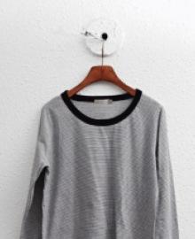 Fine striped round tee - 3Color