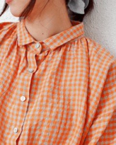 Check shirring collar blouse-3Color