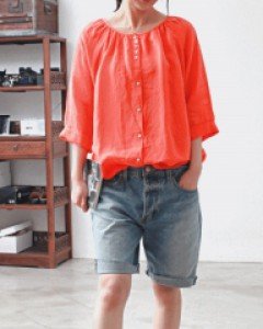 Button Shirring Linen Blouse-3Color