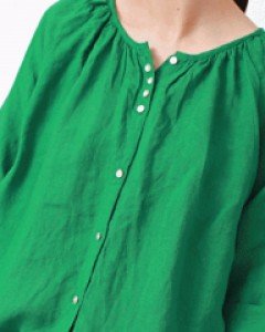 Button Shirring Linen Blouse-3Color
