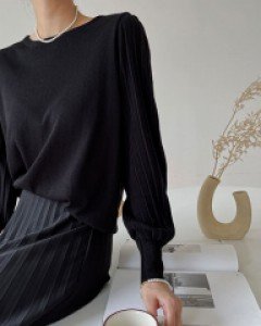 Ray sleeve pleated knitwear C082444