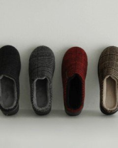 Check quilted fur slippers C111134