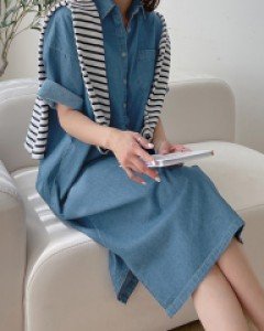 Autumn short-sleeved denim dress