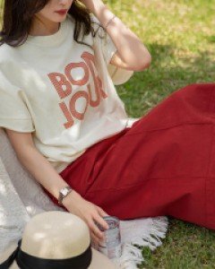 Bonjour lettering printed T-shirt