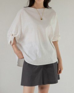 Ribbon sleeve Linen Blouse