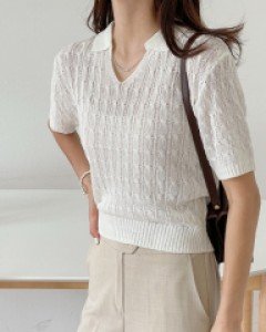 Open Neck Twist Collar Knitwear C070752