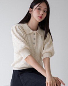 Flower Button 3/4sleeve Knitwear