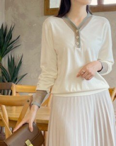Half-open collar color matching knitwear