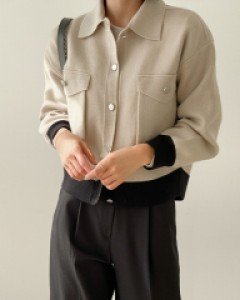 Pocket Color Matching Collar Cardigan