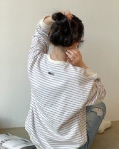 Smile Embroidery Horizontal Striped Sweatshirt