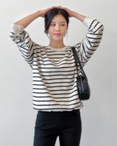 [Planning] Sleeve Patch Horizontal Striped Sweatshirt C013033