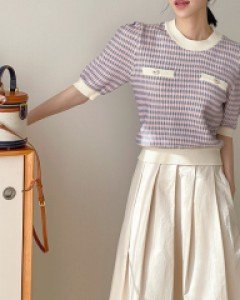 Tweed pocket half-length knitwear