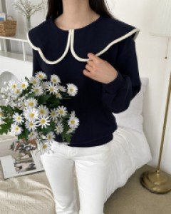Sailor Binding Big Collar Sweatshirt