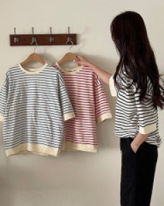 [valyou] Runner Horizontal Striped Short Sleeve Sweatshirt