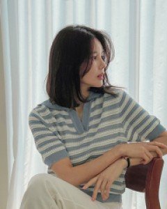 Cool horizontal striped Collar Short-sleeve Knitwear