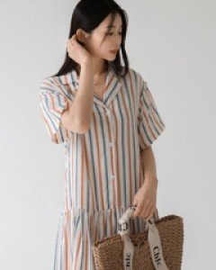 Laro Striped Button Collar Dress