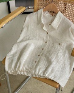 Hem String Linen Short-Sleeved Shirt