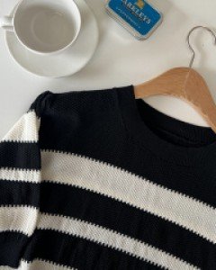 [Planning] D-Unit Horizontal Striped Short Sleeve Knitwear