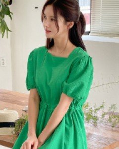 String Seersucker Square Neck Dress