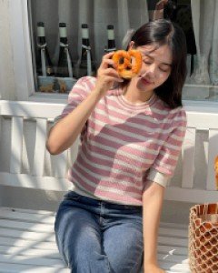 Litti horizontal striped Half-Sleeved Knitwear