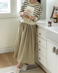 Creamy Horizontal striped Knitwear Color Matching Dress