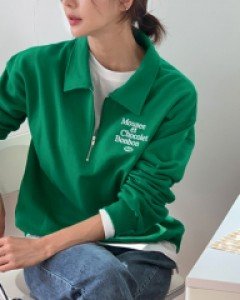 Bonbon embroidered collar zip-up sweatshirt