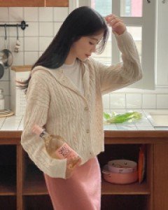 Twisted hooded Knitwear Cardigan