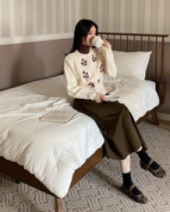 [Dear Short Women] N flower Embroidery Knitwear Cardigan