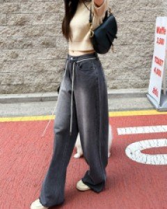 Rope wide denim pants