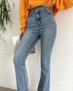 크로스 오비 언발  슬림핏 부츠컷 데님청바지(연청/진청)