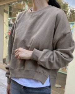 기모 옆트임 크롭후드 맨투맨티셔츠 (블랙/그레이/다크베이지/핑크/보라/소라/크림아이보리)