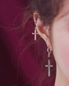 오닉스 심플크로스 피어싱 귀걸이 링 귀찌