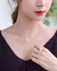자연꽃잎 귀걸이 버튼 나사형 귀찌 목걸이 반지 (실버침)
