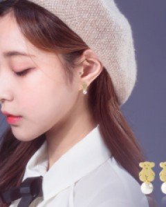 뽀송진주곰 귀걸이 버튼 나사형 귀찌 (실버침)