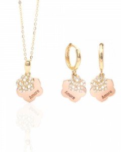 14K 18K 핑크골드 귀걸이목걸이 세트 핑크 아모레 귀걸이