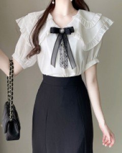 (리본브로치세트) 프릴빅카라 블라우스a2405
