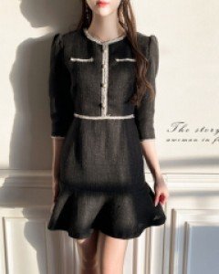 테드 트위드 라인 진주 원피스 a2503