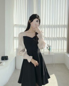 필링 하트넥 샤이닝소매 원피스 a2578