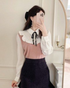 샤샤 리본 카라 니트 블라우스 a2594