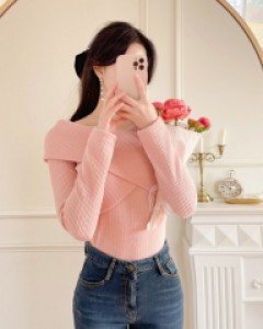 로제 여성스런 랩디자인 골지 티 a2692