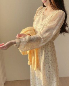 메이 잔꽃 스퀘어 롱 쉬폰 원피스 a2732