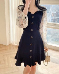 멜본 하트넥 프릴 꽃배색 원피스 a2770