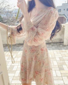 블로썸 랩 디자인 플라워 쉬폰 원피스 a2739