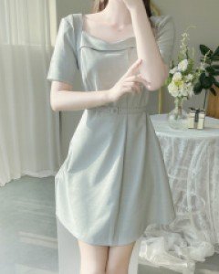 (벨트세트) 스퀘어넥 체크 A라인 원피스 a2427