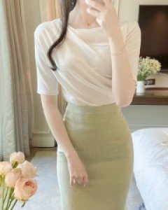 (반팔ver.) 우아한 실루엣 슈가셔링 보트넥티 a2875