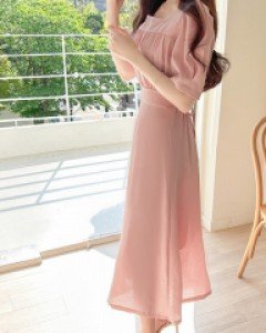 (반팔버전) 밀크 셔링 스퀘어넥 플레어 원피스 a2861